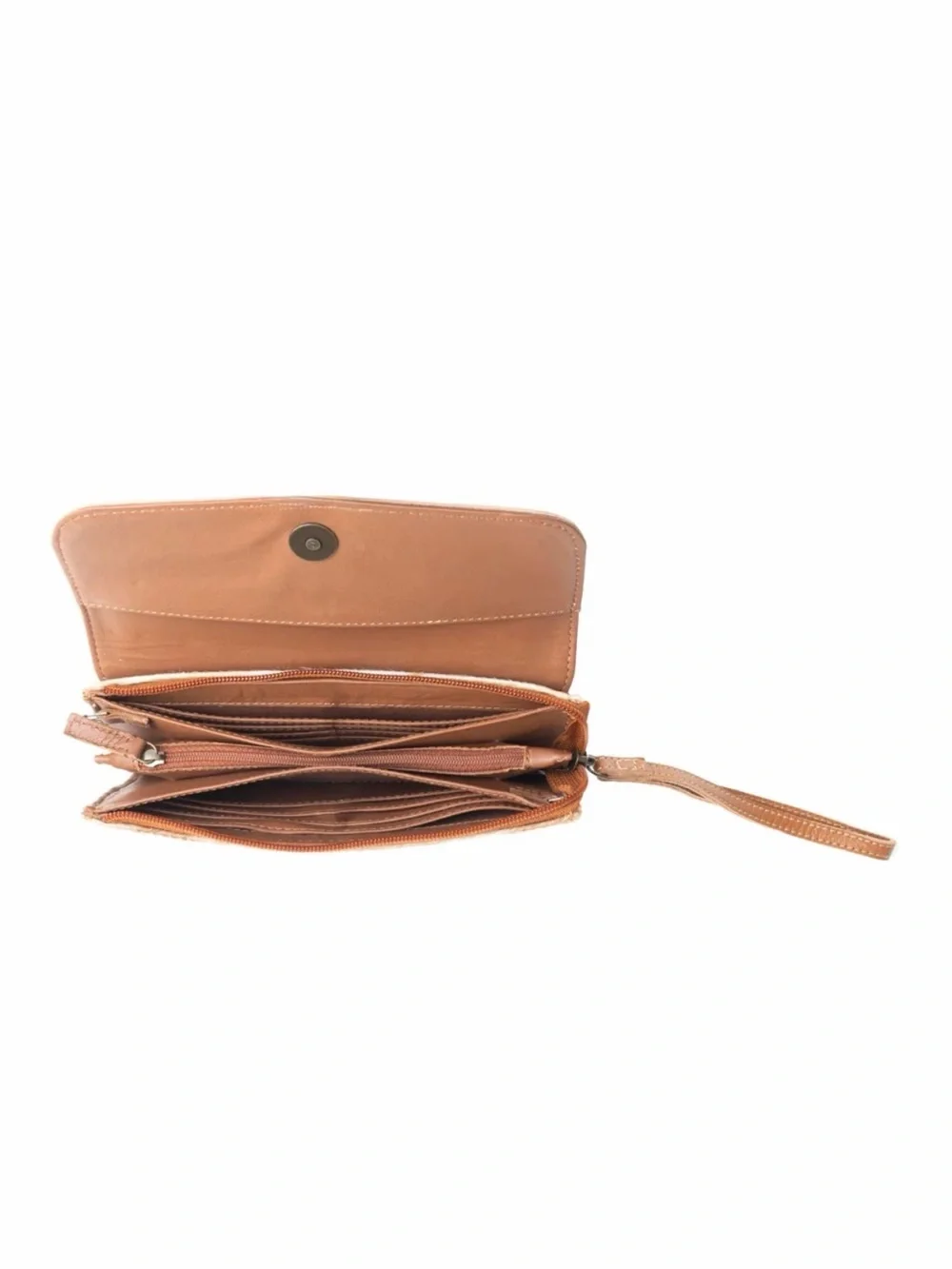 Western Tooled Leather & Hair-On Crossbody Clutch in Tan and White
